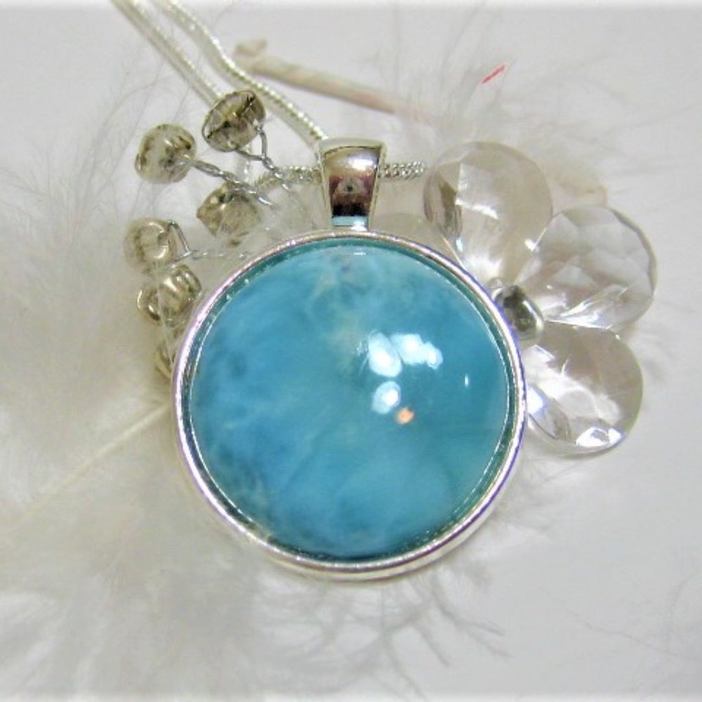 Blue Larimar gemstone pendant necklace